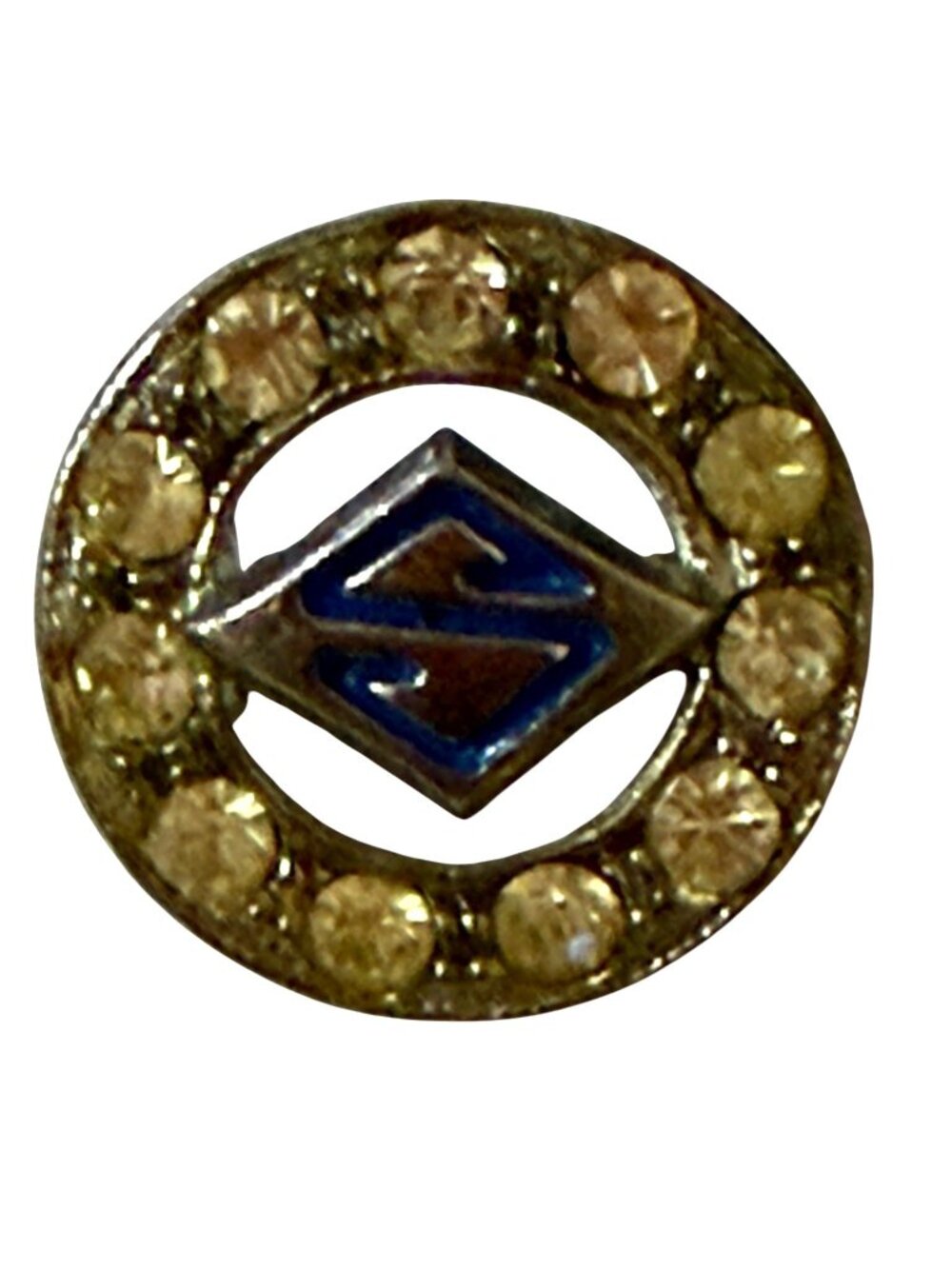 Vintage Rhinestone Blue Enamel Letter S Monogram Brooch Pin